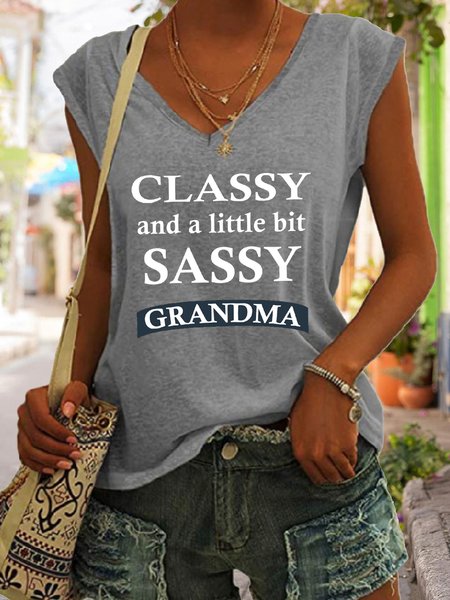 

Classy And A Little Bit Sassy Grandma V-neck Tank Top, Gray, Tank Tops