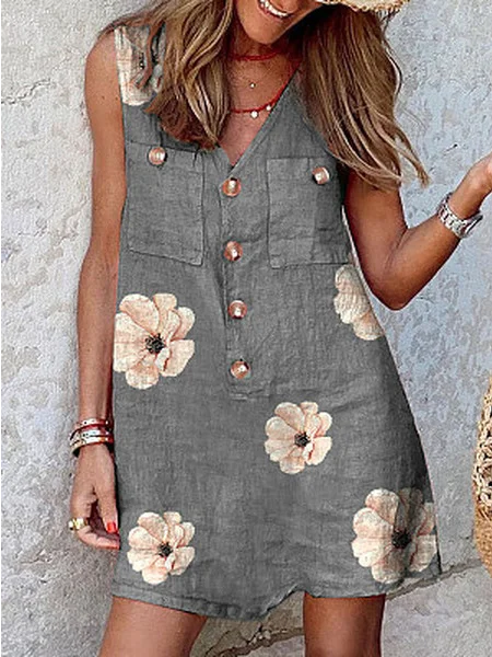 

Casual V Neck Floral Dresses, Gray, Dresses