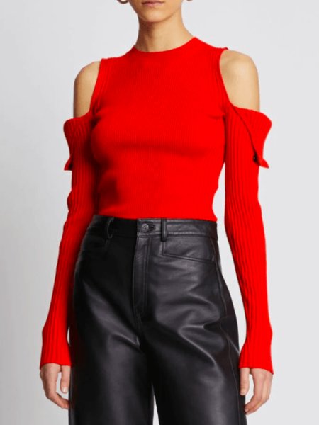 

Autumn High Elasticity H-Line Urban Crew Neck Daily Sweater, Red, Pullovers