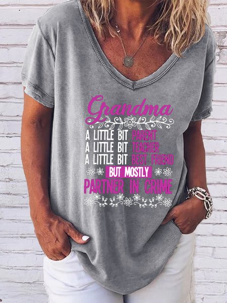 

Grandma Funny Saying Letter V-neck T-shirt, Gray, T-shirts