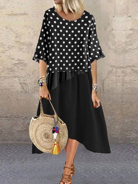 

Crew Neck Plaid Casual Raglan Sleeve Dresses, Black, Dresses