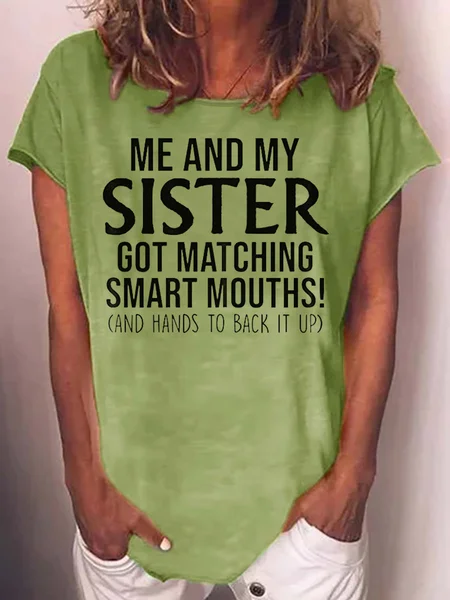 

Womens Funny Sister Letter Casual T-Shirt, Green, T-shirts