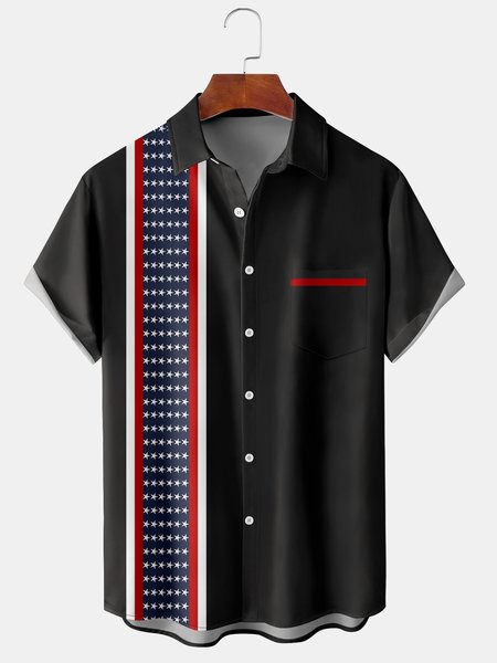 

Men's American Flag Graphic Print Short Sleeve Shirt, Black, Men's Floral shirt