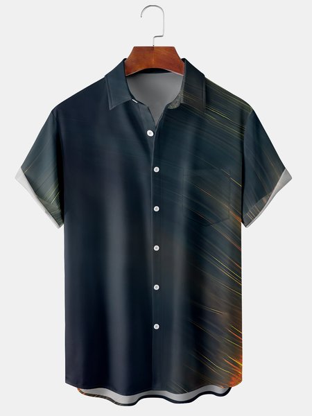 

Men's Abstract Stripe Print Short Sleeve Shirt, Deep blue, Men's Floral shirt