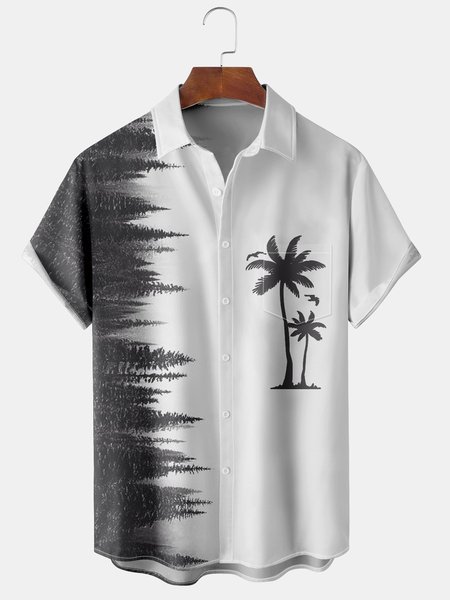 

Mens Hawaiian Print Front Buttons Soft Breathable Chest Pocket Casual Aloha Shirts, White, Men's Floral shirt