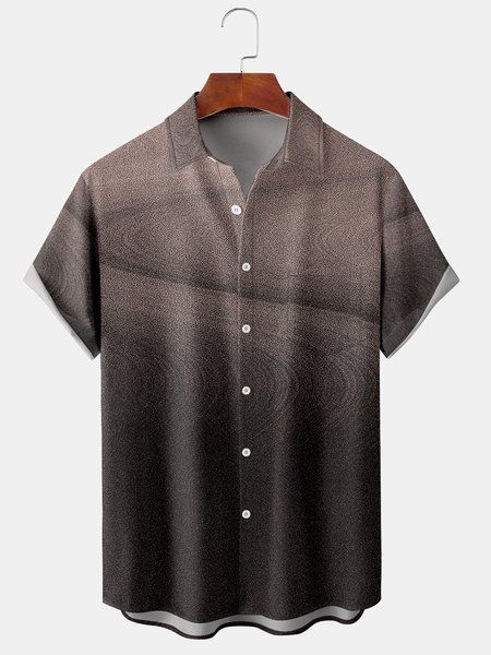 

Men's Gradient Stone Print Casual Fabric Fashion Lapel Pocket Short Sleeve Shirt, Black, Men's Floral shirt
