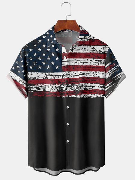 

Men's American Flag Graphic Print Short Sleeve Shirt, Black, Men's Floral shirt