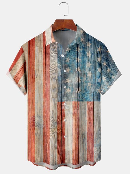 

Men's American Flag Graphic Print Short Sleeve Shirt, Red, Men's Floral shirt