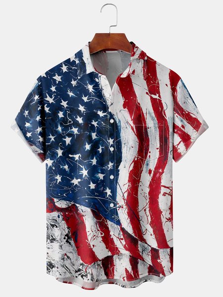 

Men's Art American Flag Print Casual Breathable Hawaiian Short Sleeve Shirt, Red, Men's Floral shirt
