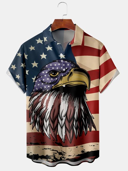

Mens American Flag Graphic Print Short Sleeve Shirt, Red, Men's Floral shirt