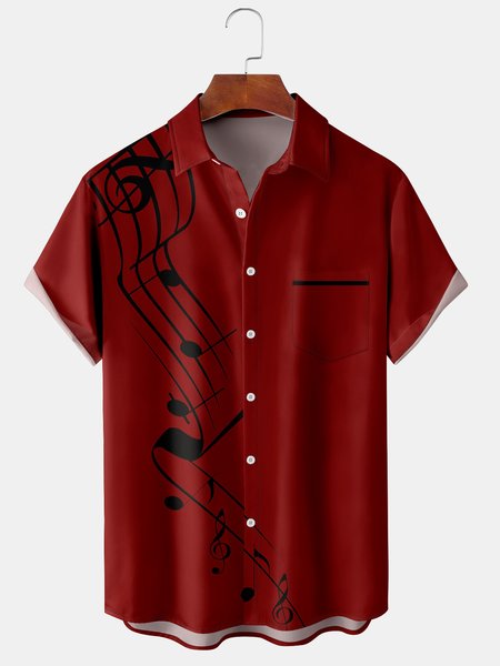 

Men's Music Print Print Casual Breathable Hawaiian Short Sleeve Shirt, Red, Men's Floral shirt