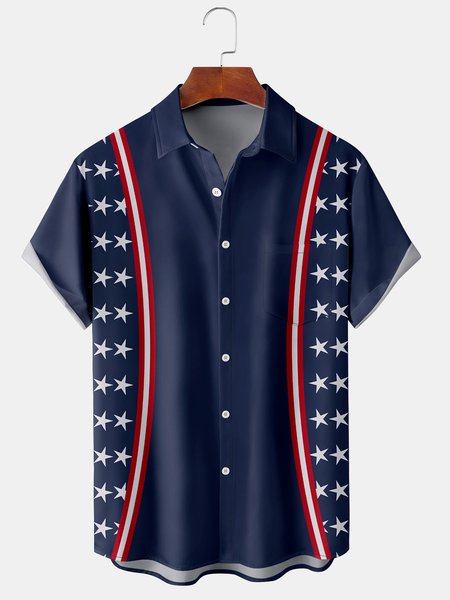 

Men's American Flag Graphic Print Short Sleeve Shirt, Blue, Men's Floral shirt