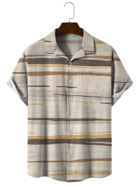 

Cozy linen shirt with cotton and linen geometric stripes, As picture, Men's Floral shirt