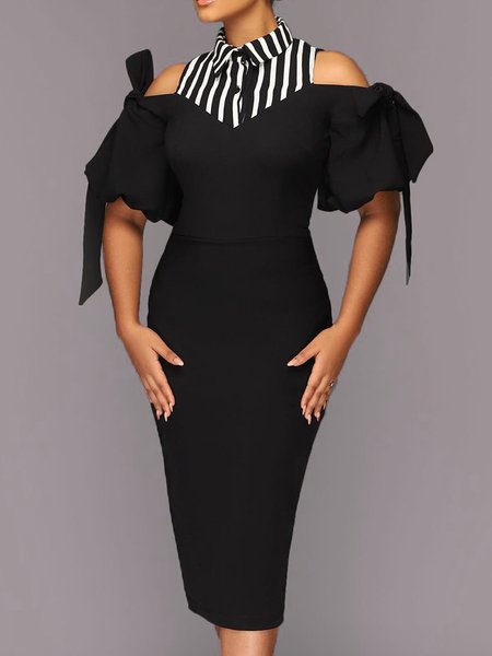 

Elegant Half Open Collar Plain Midi Dress, Black, Midi Dresses