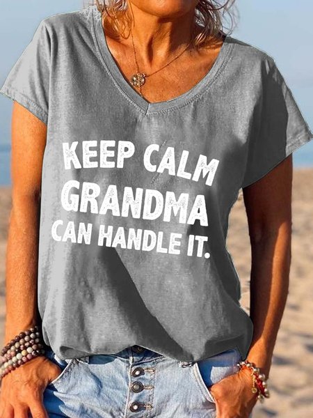 

Funny Grandma Saying Keep Calm Grandma Can Handle It V-neck T-Shirt, Gray, T-shirts