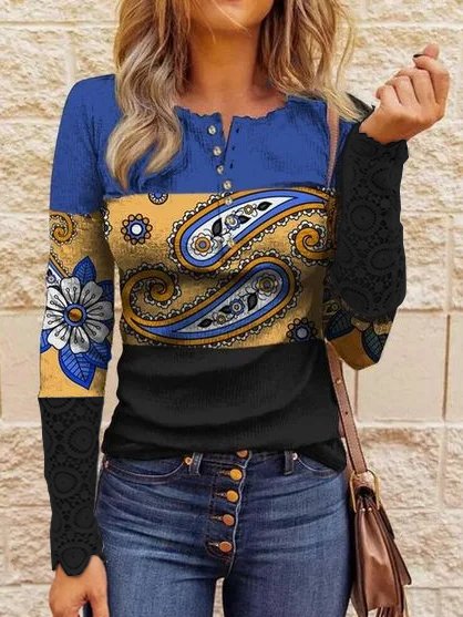 

Regular Fit Geometric Cotton Tops, Multicolor, Shirts & Blouses