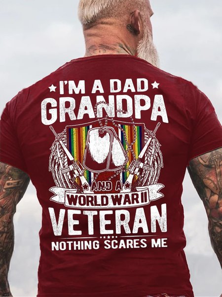 

Mens A Dad Grandpa WW2 Veteran World War 2 Army Grandfather Casual Cotton T-Shirt, Red, T-shirts