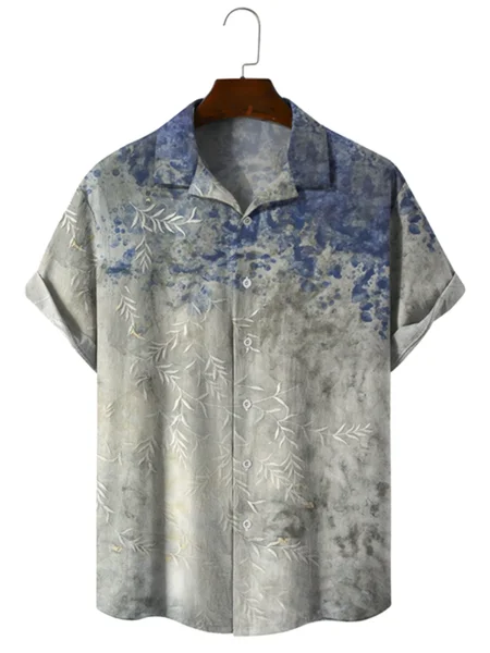 

Cozy linen shirt in cotton and linen botanical floral print with lapel collar, As picture, Shirts ＆ Blouse
