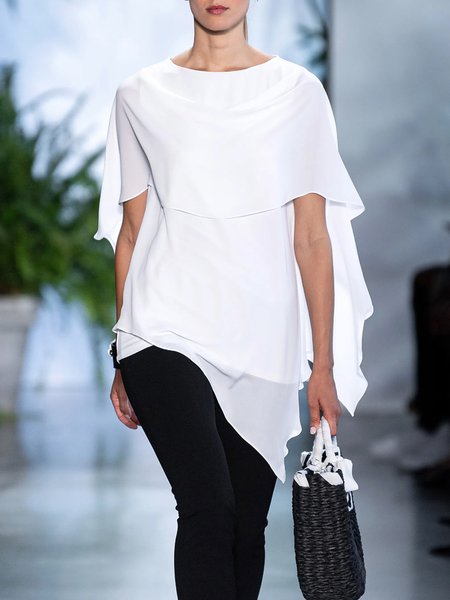 

Plain Simple Loosen Crew Neck Daily Top, White, Blouses and Shirts