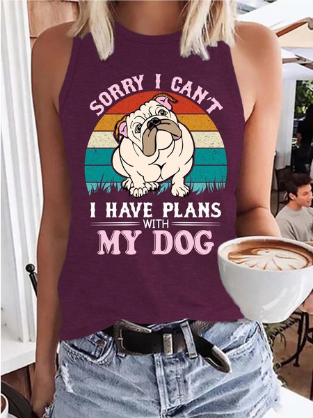 

Dog Women’s Casual Loose Printed Tanks & Camis, Purple, Tank Tops