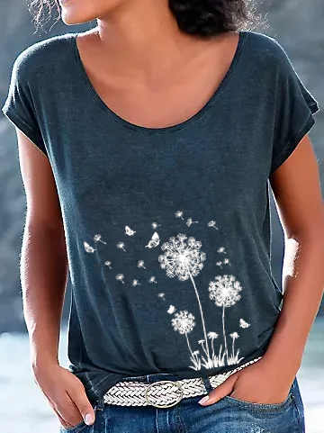 

Dandelion Butterfly Casual Fit Crew Neck T-Shirt, Deep gray, Tees & T-shirts