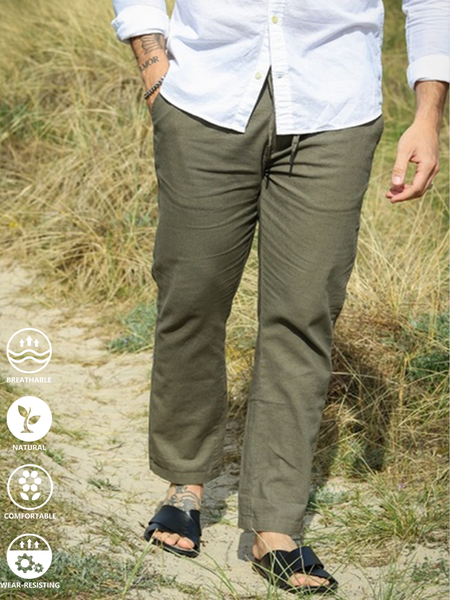 

Cotton Linen Style American Casual Basic Multifunctional Linen Trousers, As picture, Men's pants