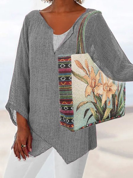 

JFN Rustic Linen Gold Silk Double Sided Embroidered Zipper Tote Bag Large Capacity Tote Bag, As picture, Women's Bags