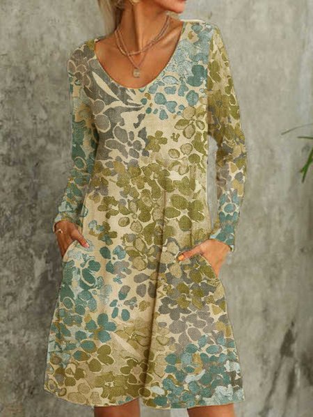 

Casual Fit Leaf V Neck Long sleeve Dresses, Green, Dresses