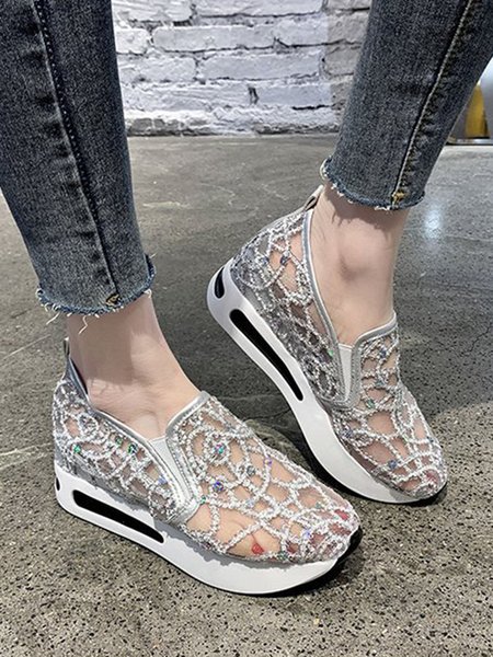 

JFN Lightweight Breathable Mesh Platform Sneakers, Silver, Sneakers