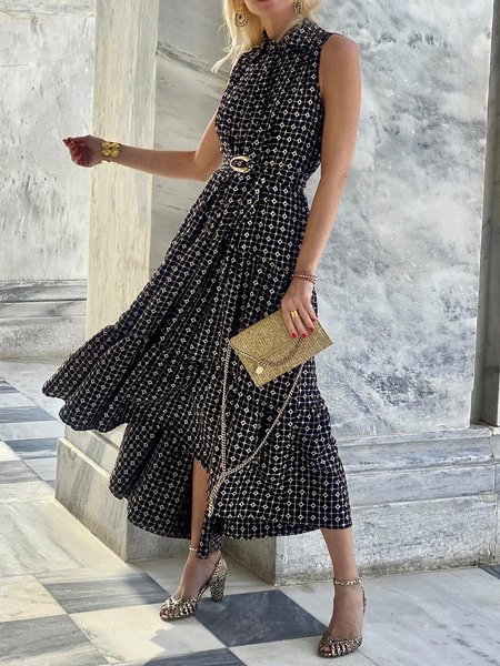 

Geometric Urban Fit Sleeveless Midi Dress, Black, Midi Dresses