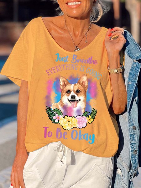 

dog women’s Casual Cotton-Blend T-Shirt, Yellow, T-shirts