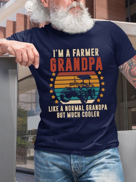 

Funny Farmer Grandpa Tractor Print Crew Neck T-shirt, Purplish blue, T-shirts