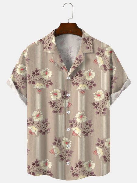 

Cotton Linen Hawaiian Casual Shorts, As picture, Men's Floral shirt