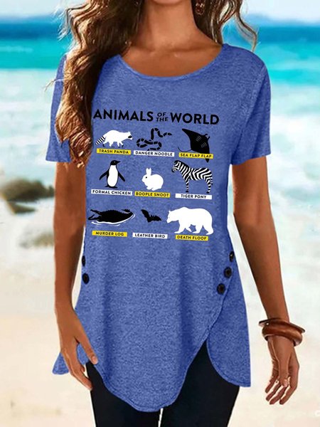 

animal women’s Cotton-Blend Crew Neck T-Shirt, Blue, T-shirts