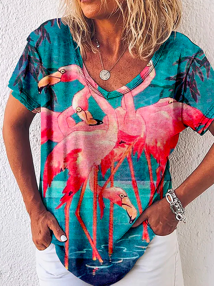 

Loose Animal V Neck T-Shirt, Multicolor, T-Shirts