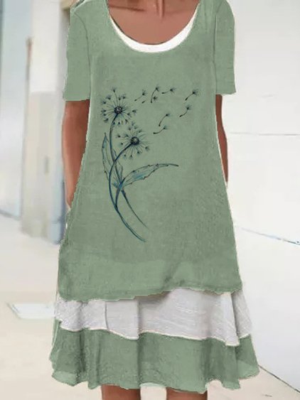 

Loose Dandelion Crew Neck Dresses, Green, Dresses