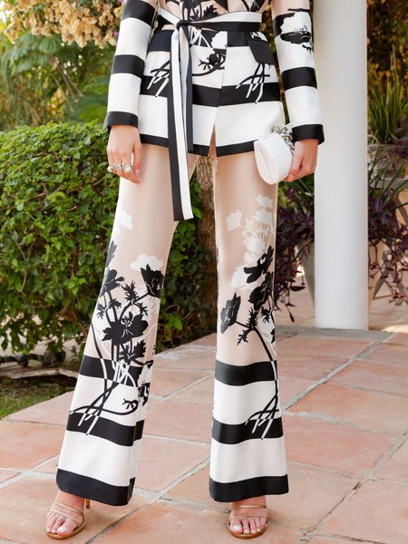 

Elegant Printed Urban Fashion Wide leg Pants, As picture, Wide Leg Pants