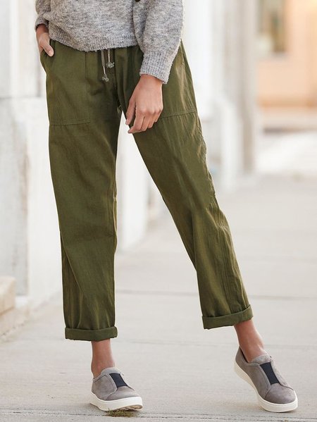Loose Cotton Casual Pants, Army green, Pants