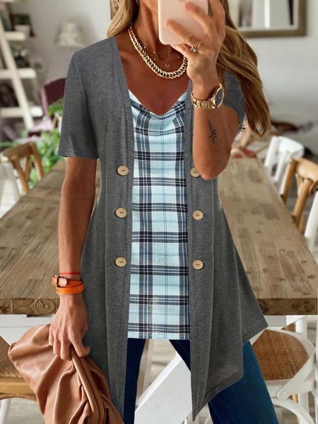 

Fit Geometric Square Neck Tops, Gray, Shirts & Blouses