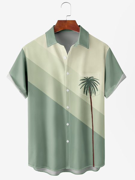 

Men's Botanical Floral Print Casual Fabric Lapel Short Sleeve Hawaiian Shirt, Green, Men's Floral shirt