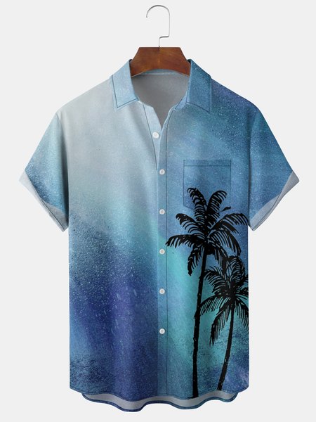 

Men's Coconut Tree Graphic Print Short Sleeve Shirt, Blue, Men's Floral shirt