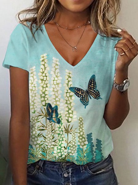 

Casual V Neck Fit Butterfly Floral Tops, Multicolor, Sweatshirts & Hoodies