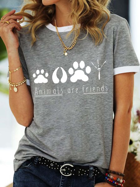 

letter women’s Fit Animal Casual T-Shirt, Gray, T-shirts