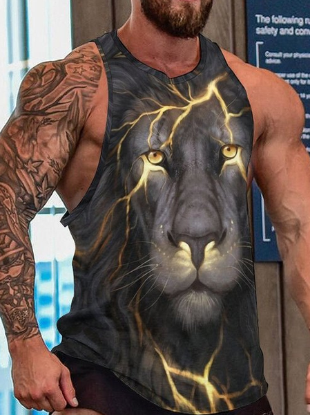 

Women Abstract Art Lions Street Animal Crew Neck Tank Top, As picture, Tank Tops