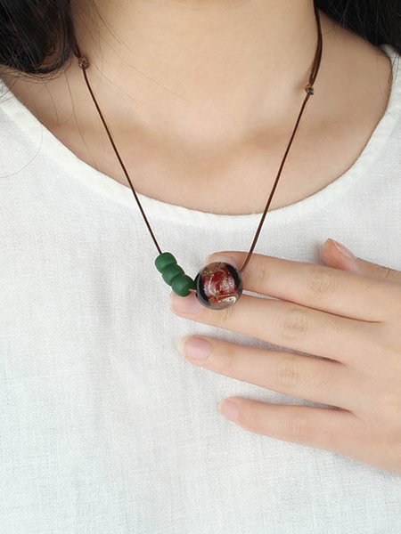 

JFN Retro Ethnic Glass Beaded Beaded Necklace Sweater Chain, Red, Necklaces
