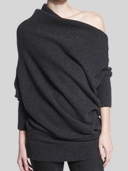

Boat Neck Long sleeve Daily Black Sweater, Pullovers