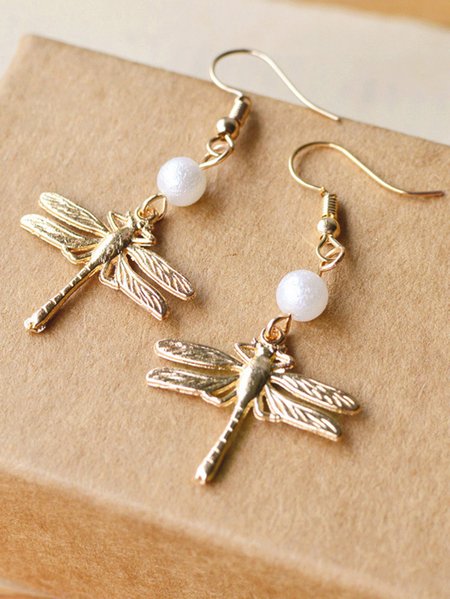 

Vintage Casual Dragonfly Pearl Earrings, Golden, Earrings