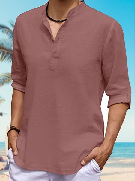 

Men's Plain Cotton Linen Casual Short Sleeve Shirt, Rust, Men's Floral shirt