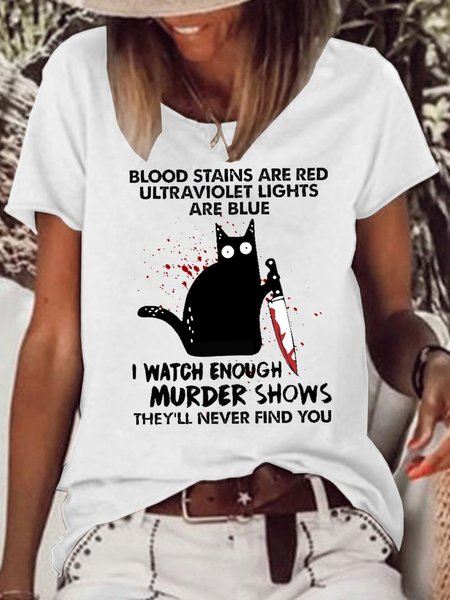 

Womens Red Blue Sarcasm Letter Crew Neck Casual T-Shirt, White, T-shirts