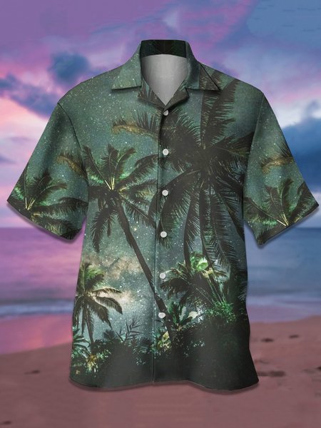 

Men's Coconut Tree Graphic Print Short Sleeve Shirt, Black, Men's Floral shirt